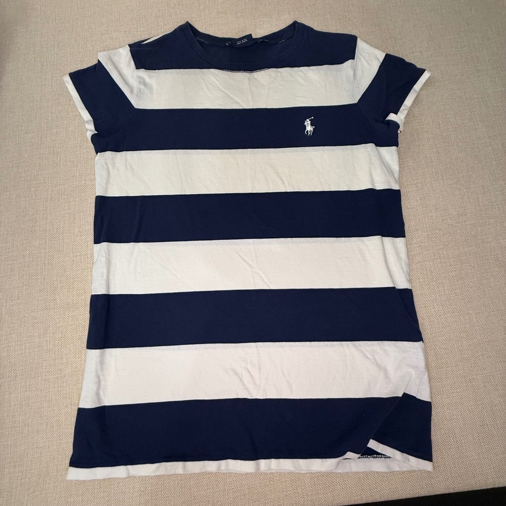Ralph Lauren Sport Womens Navy White Striped Cotton T-Shirt Size M Pony Logo